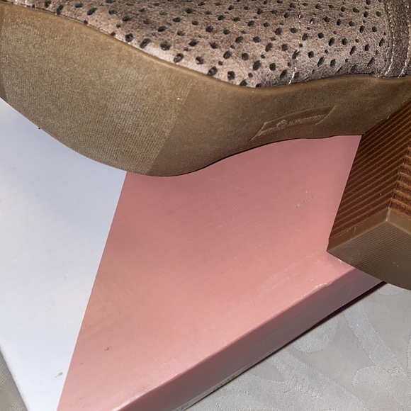 NWT Fergalicious taupe color, open toe shoe boot with  heel is made of wood - Picture 6 of 8